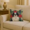 Tricolor Japanese Chin Christmas PoinsettIas Throw Pillow Decorative Indoor Outdoor Accent Cushion for Couch, Bed or Patio, 18Hx18W