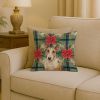Tricolor Miniature Bull Terrier Christmas PoinsettIas Throw Pillow Decorative Indoor Outdoor Accent Cushion for Couch, Bed or Patio, 18Hx18W