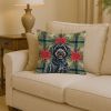 Black Portuguese Water Dog Christmas PoinsettIas Throw Pillow Decorative Indoor Outdoor Accent Cushion for Couch, Bed or Patio, 14Hx14W