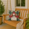 Red and White Japanese Chin Christmas PoinsettIas Throw Pillow Decorative Indoor Outdoor Accent Cushion for Couch, Bed or Patio, 18Hx18W