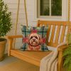 Red Lhasa Apso Christmas PoinsettIas Throw Pillow Decorative Indoor Outdoor Accent Cushion for Couch, Bed or Patio, 18Hx18W