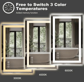Triple Color Temperature/LED/RGB Smart Touch Control Bathroom Mirror with Tempered Glass, Adjustable Light, Fog & Shatterproof, Memory Function (S3R13874UL55"x30": S3 R21279UL84"x32")